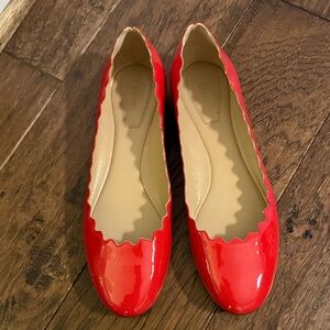 Chloe Lauren Patent Leather Red Scalloped Flats